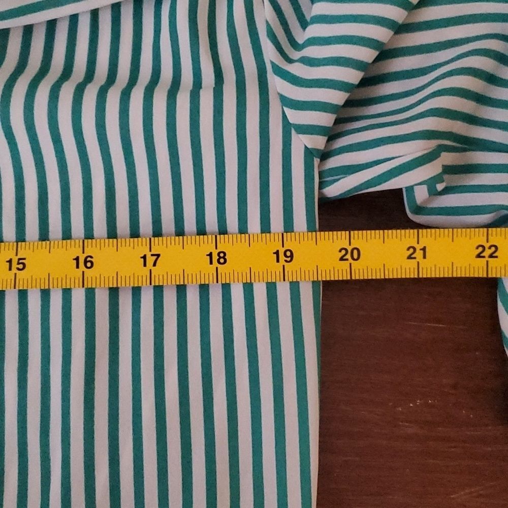 The Limited Teal Green Vertical Striped Tie Neck Blouse Size Medium 3/4 Sleeve - Picture 5 of 10